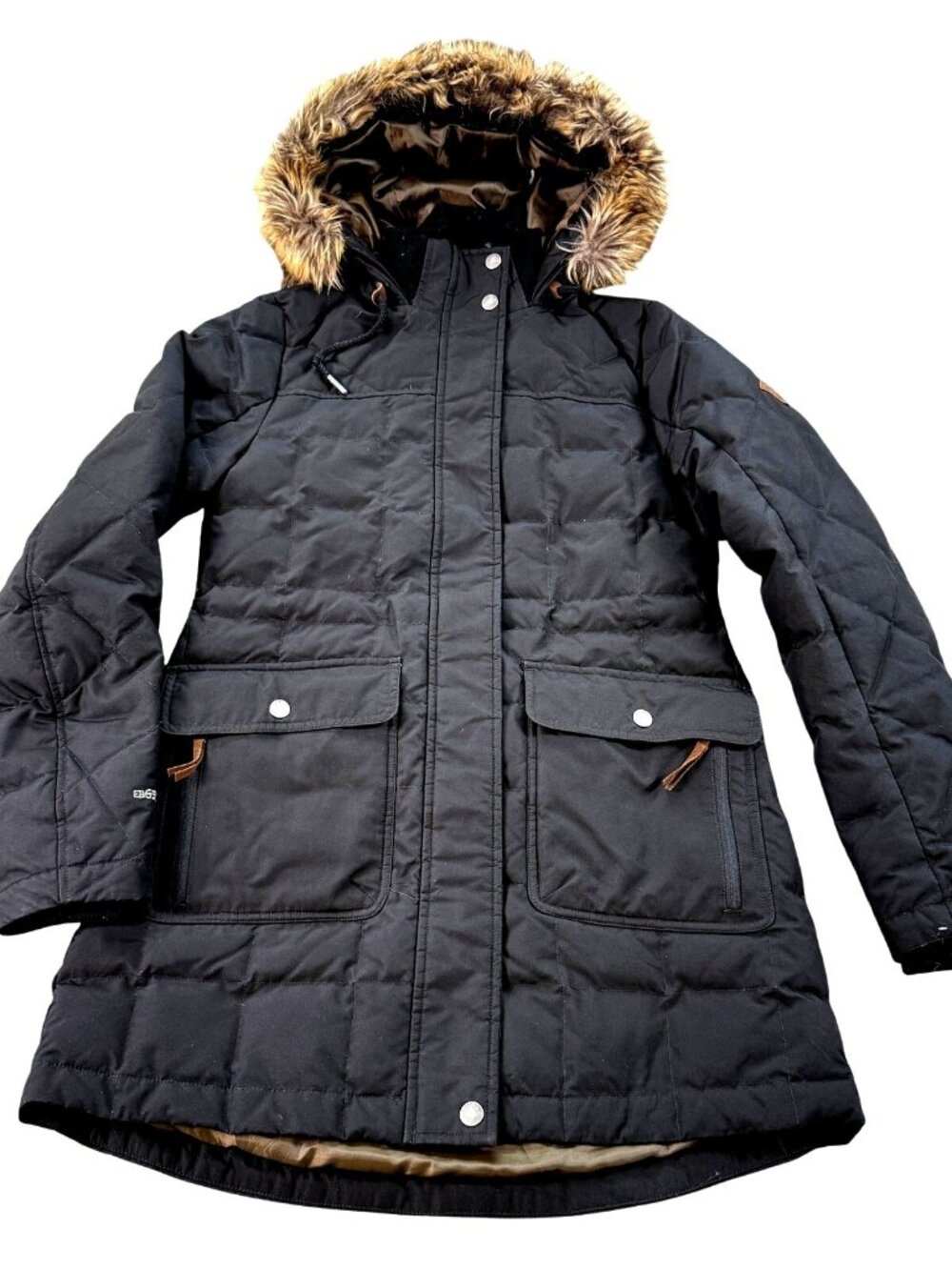 Eddie Bauer EB650 Down Parka Black Puffer Jacket XS Faux Fur Hood